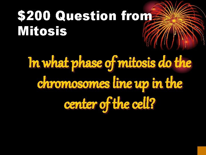 $200 Question from Mitosis In what phase of mitosis do the chromosomes line up