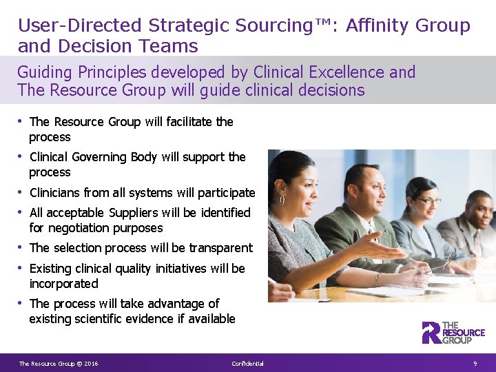 User-Directed Strategic Sourcing™: Affinity Group and Decision Teams Guiding Principles developed by Clinical Excellence