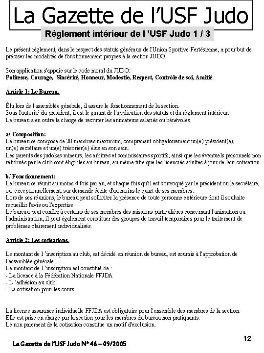 La Gazette de l’USF Judo Règlement intérieur de l ’USF Judo 1 / 3