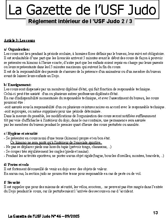 La Gazette de l’USF Judo Règlement intérieur de l ’USF Judo 2 / 3
