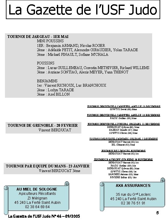 La Gazette de l’USF Judo TOURNOI DE JARGEAU - 1 ER MAI MINI POUSSINS