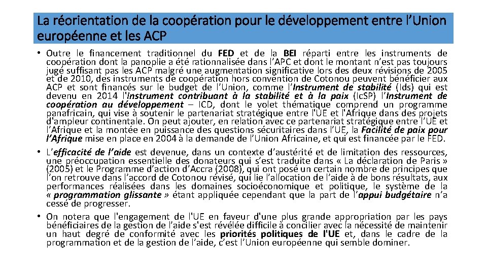 La réorientation de la coopération pour le développement entre l’Union européenne et les ACP