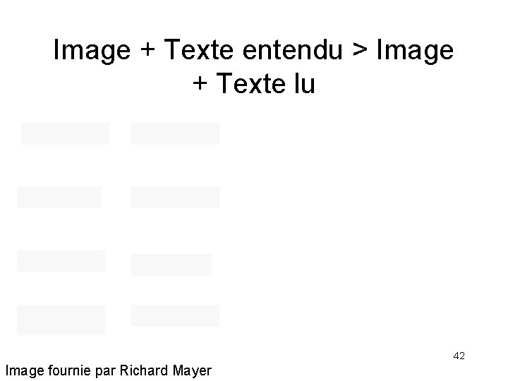 Image + Texte entendu > Image + Texte lu 42 Image fournie par Richard