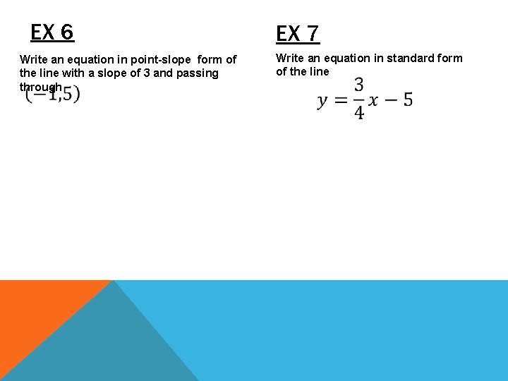 EX 6 Write an equation in point-slope form of the line with a slope