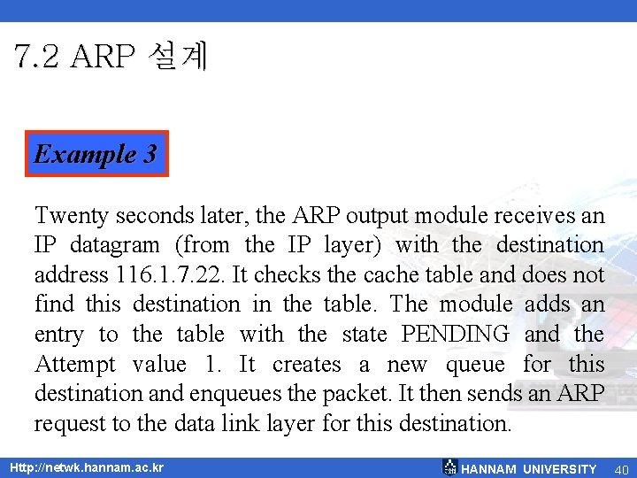 7. 2 ARP 설계 Example 3 Twenty seconds later, the ARP output module receives