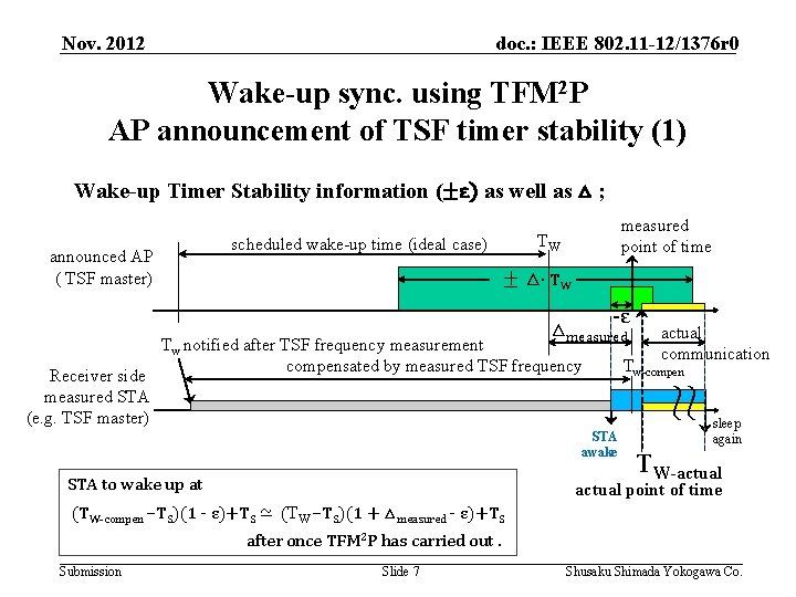 Nov. 2012 doc. : IEEE 802. 11 -12/1376 r 0 Wake-up sync. using TFM