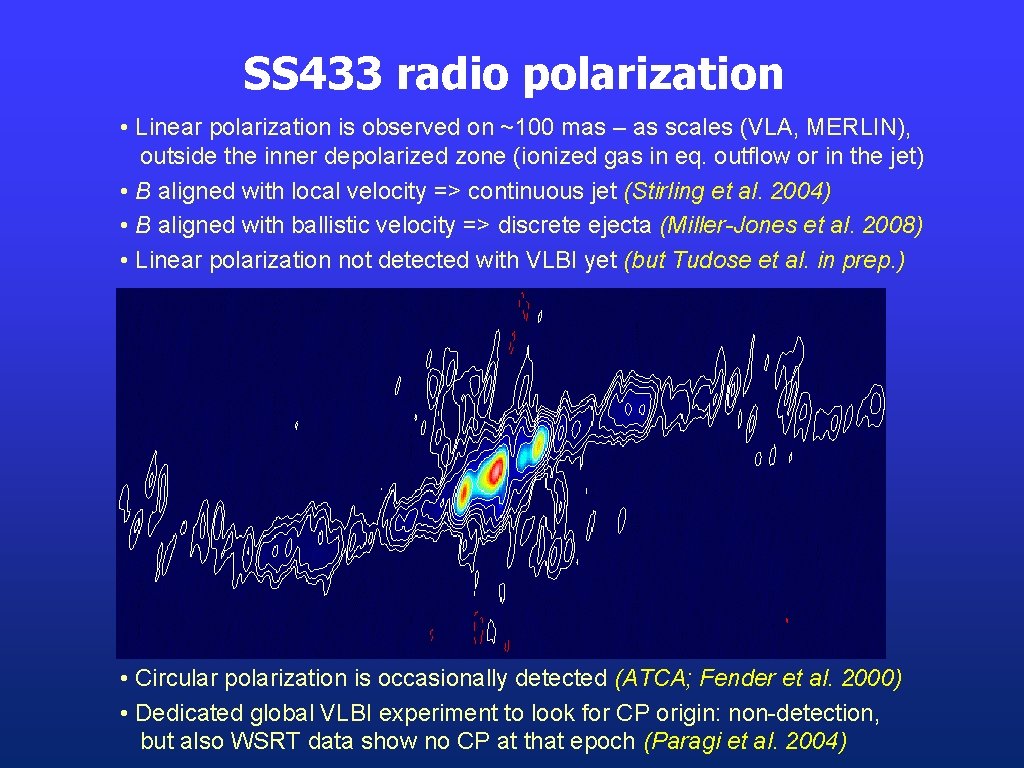 SS 433 radio polarization • Linear polarization is observed on ~100 mas – as