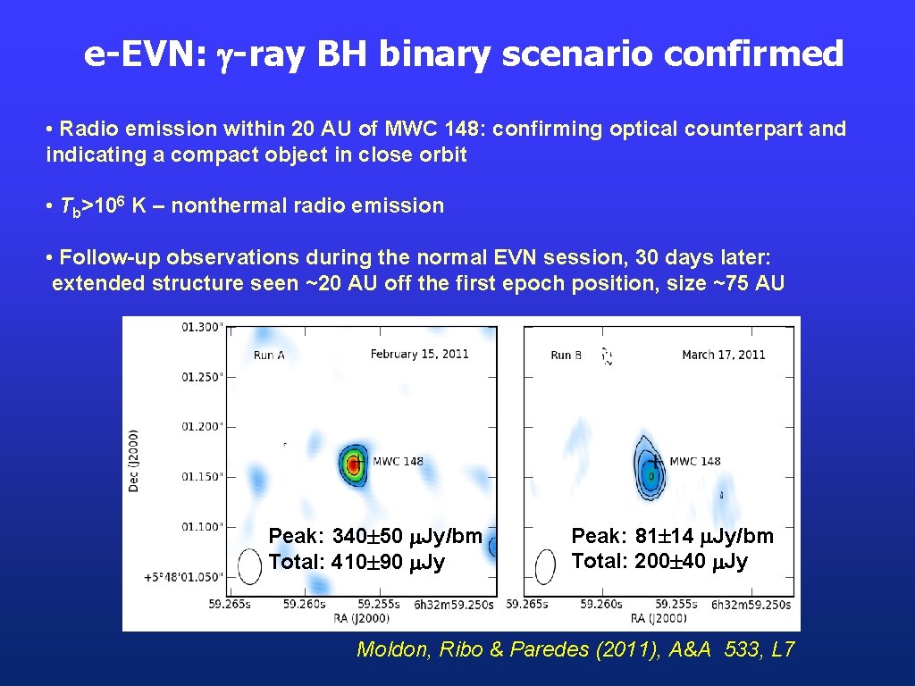 e-EVN: -ray BH binary scenario confirmed • Radio emission within 20 AU of MWC