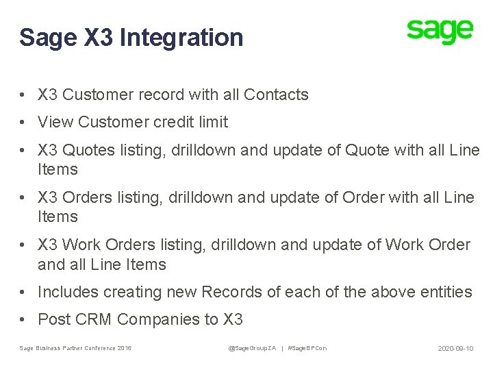 Sage X 3 Integration • X 3 Customer record with all Contacts • View