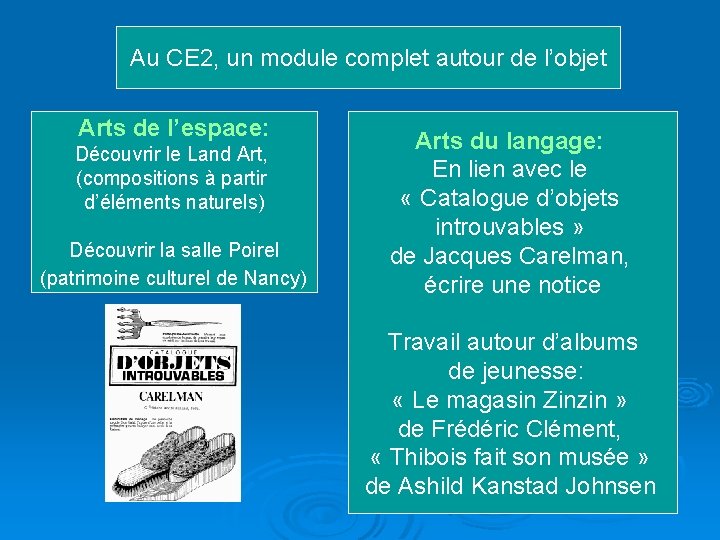 Au CE 2, un module complet autour de l’objet Arts de l’espace: Découvrir le