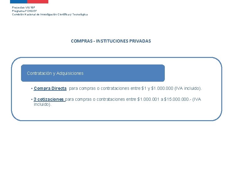 Proyectos VIU 19 P Programa FONDEF Comisión Nacional de Investigación Científica y Tecnológica COMPRAS