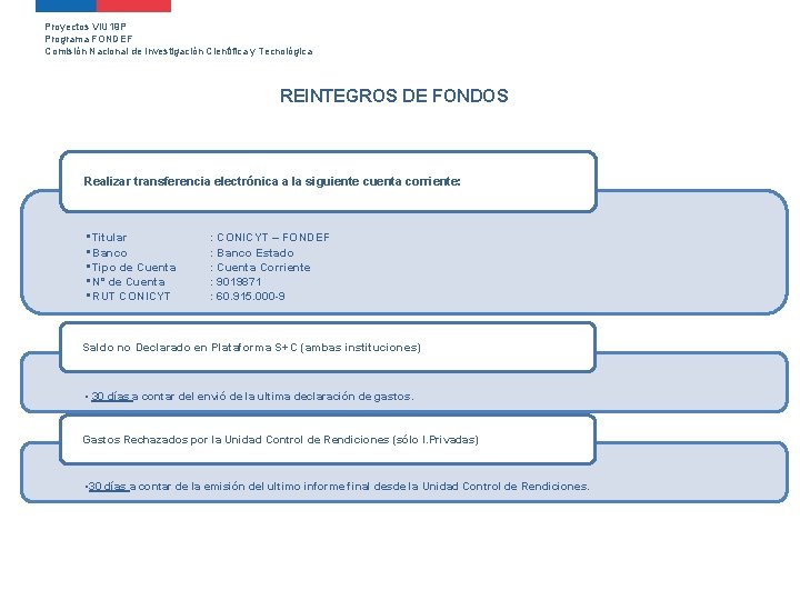 Proyectos VIU 19 P Programa FONDEF Comisión Nacional de Investigación Científica y Tecnológica REINTEGROS