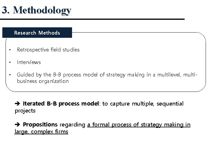 3. Methodology Research Methods • Retrospective field studies • Interviews • Guided by the