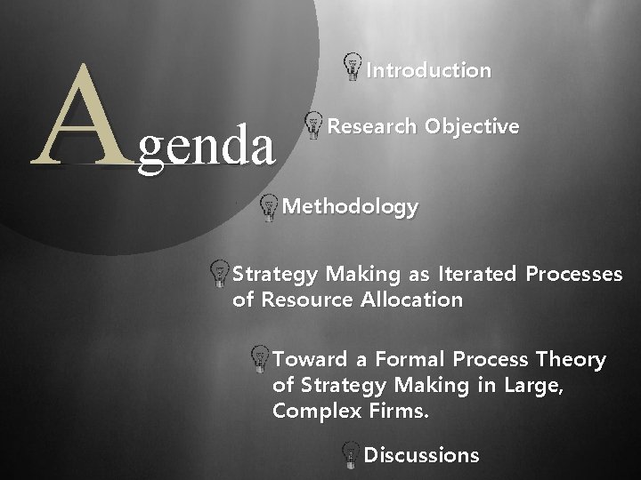 A Introduction genda Research Objective Methodology Strategy Making as Iterated Processes of Resource Allocation