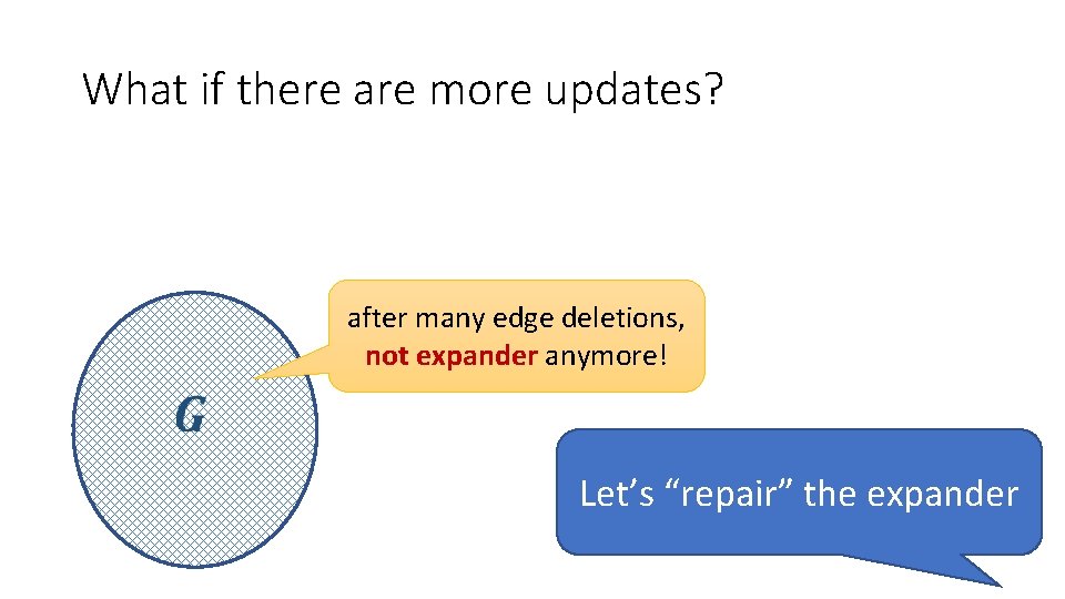 What if there are more updates? after many edge deletions, not expander anymore! Let’s