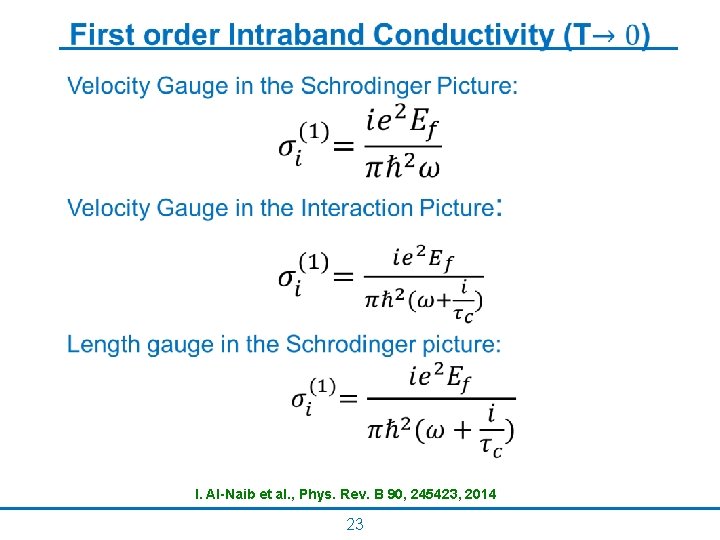  • I. Al-Naib et al. , Phys. Rev. B 90, 245423, 2014 23