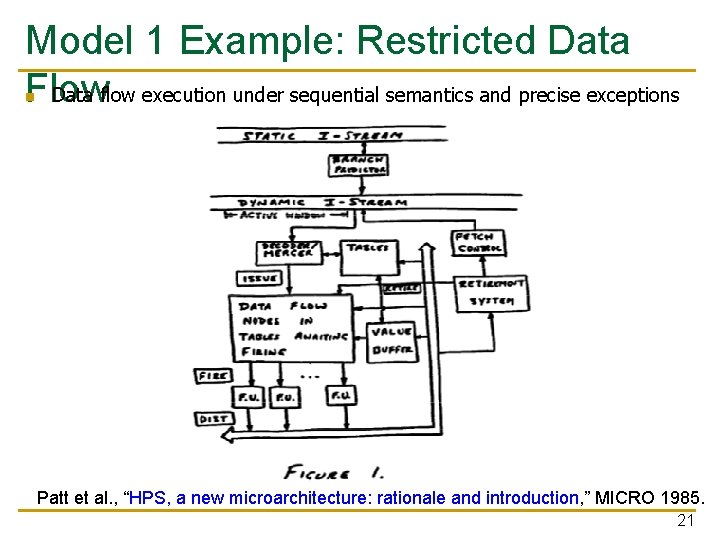 Model 1 Example: Restricted Data flow execution under sequential semantics and precise exceptions Flow Model 1 Example: Restricted Data flow execution under sequential semantics and precise exceptions Flow
