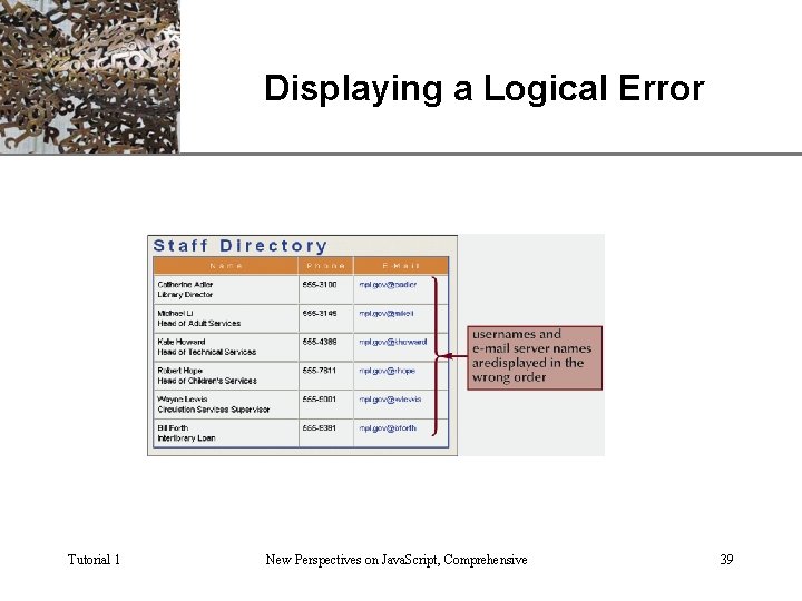 Displaying a Logical Error Tutorial 1 New Perspectives on Java. Script, Comprehensive XP 39