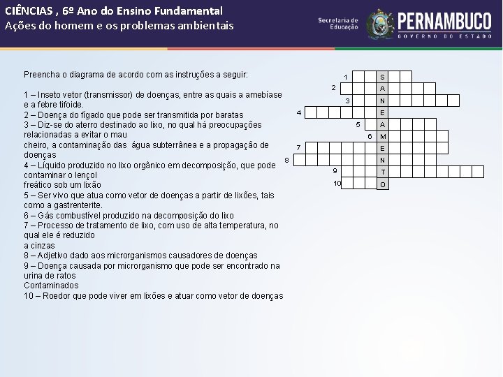 CIÊNCIAS , 6º Ano do Ensino Fundamental Ações do homem e os problemas ambientais