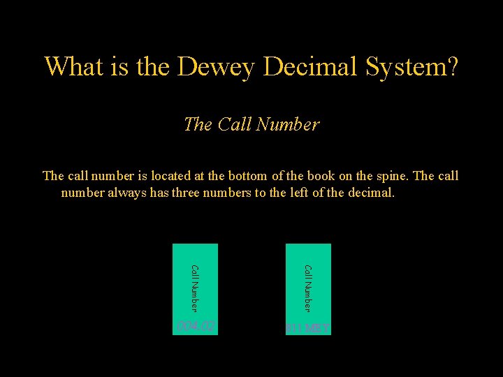 What is the Dewey Decimal System? The Call Number The call number is located