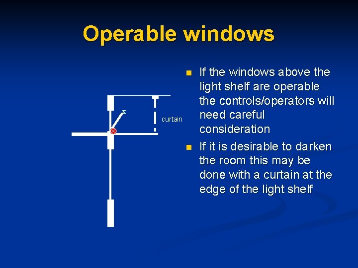 Operable windows n curtain n If the windows above the light shelf are operable