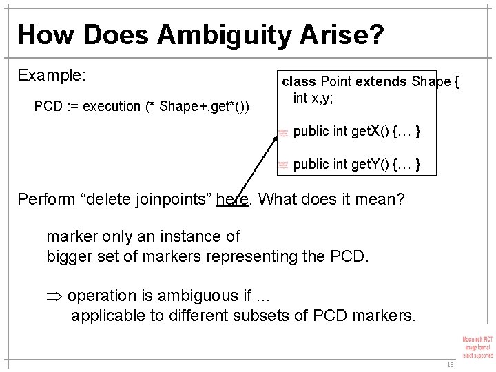 How Does Ambiguity Arise? Example: PCD : = execution (* Shape+. get*()) class Point