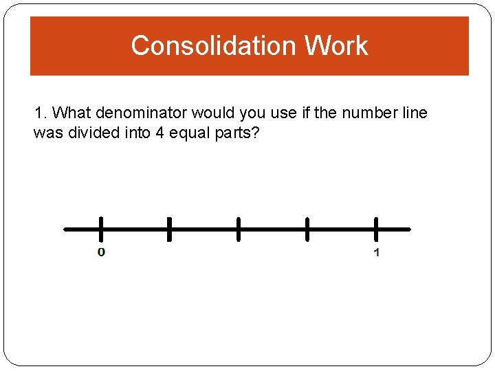 Consolidation Work 1. What denominator would you use if the number line was divided