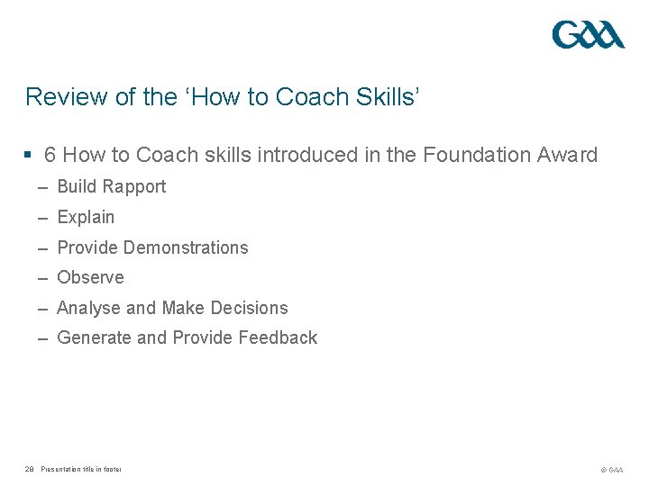 Review of the ‘How to Coach Skills’ § 6 How to Coach skills introduced