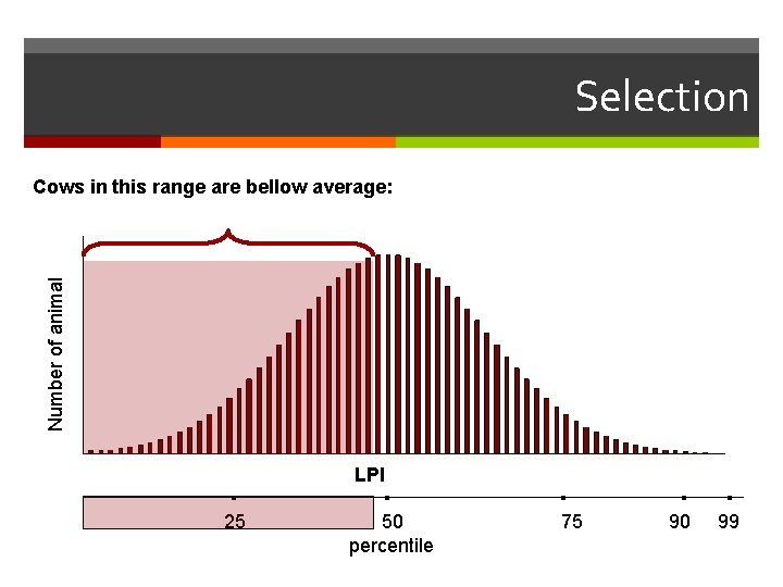 Selection Number of animal Cows in this range are bellow average: ▪ 25 LPI