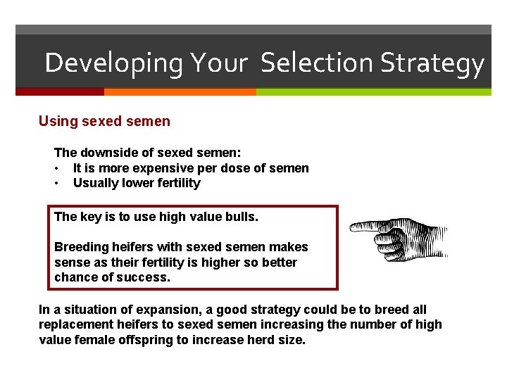 Developing Your Selection Strategy Using sexed semen The downside of sexed semen: • It