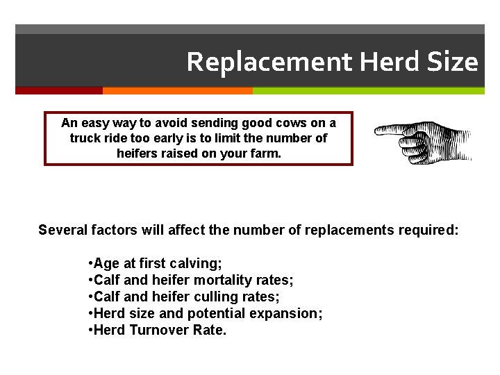 Replacement Herd Size An easy way to avoid sending good cows on a truck