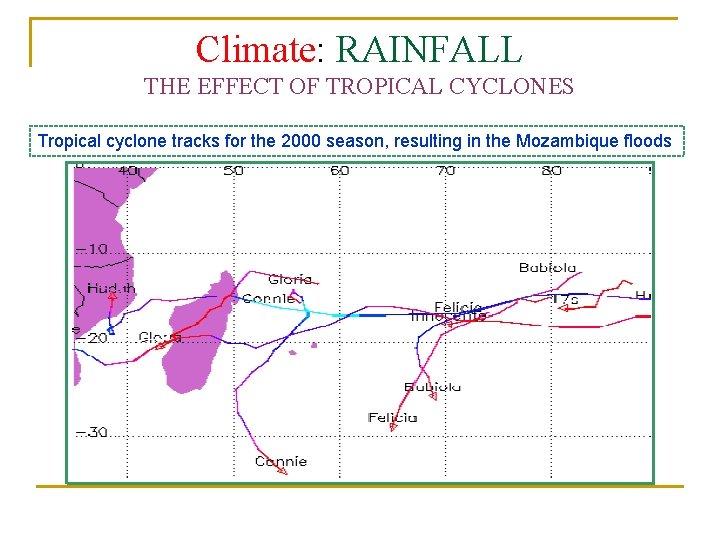 Climate: RAINFALL THE EFFECT OF TROPICAL CYCLONES Tropical cyclone tracks for the 2000 season,