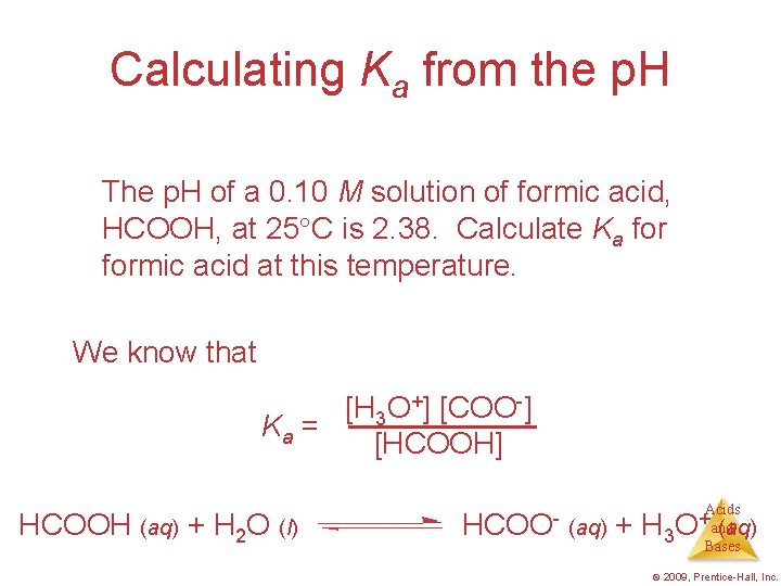 Calculating Ka from the p. H The p. H of a 0. 10 M