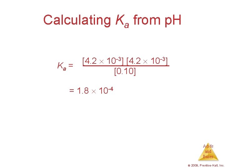 Calculating Ka from p. H [4. 2 10 -3] Ka = [0. 10] =