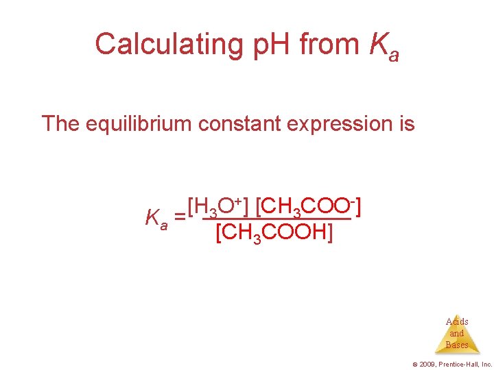 Calculating p. H from Ka The equilibrium constant expression is [H 3 O+] [CH