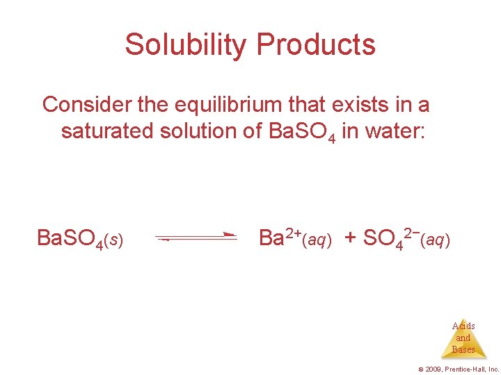 Solubility Products Consider the equilibrium that exists in a saturated solution of Ba. SO