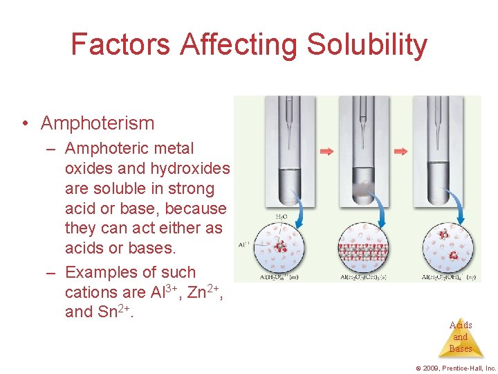 Factors Affecting Solubility • Amphoterism – Amphoteric metal oxides and hydroxides are soluble in