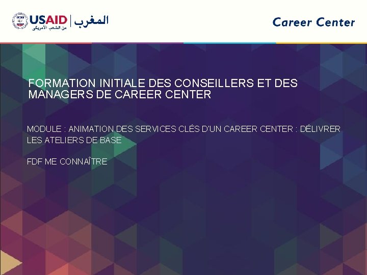 FORMATION INITIALE DES CONSEILLERS ET DES MANAGERS DE CAREER CENTER MODULE : ANIMATION DES