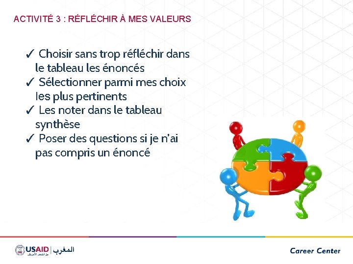 ACTIVITÉ 3 : RÉFLÉCHIR À MES VALEURS ✓ Choisir sans trop réfléchir dans le