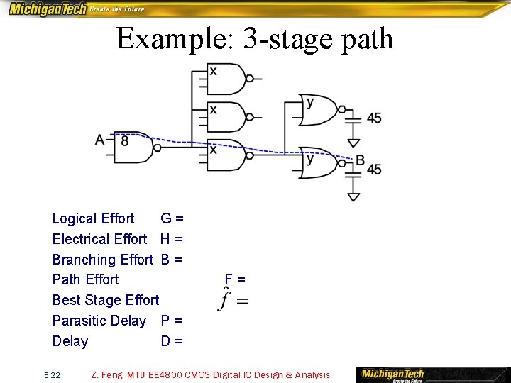 Example: 3 -stage path Logical Effort G= Electrical Effort H = Branching Effort B