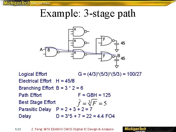 Example: 3 -stage path Logical Effort G = (4/3)*(5/3) = 100/27 Electrical Effort H