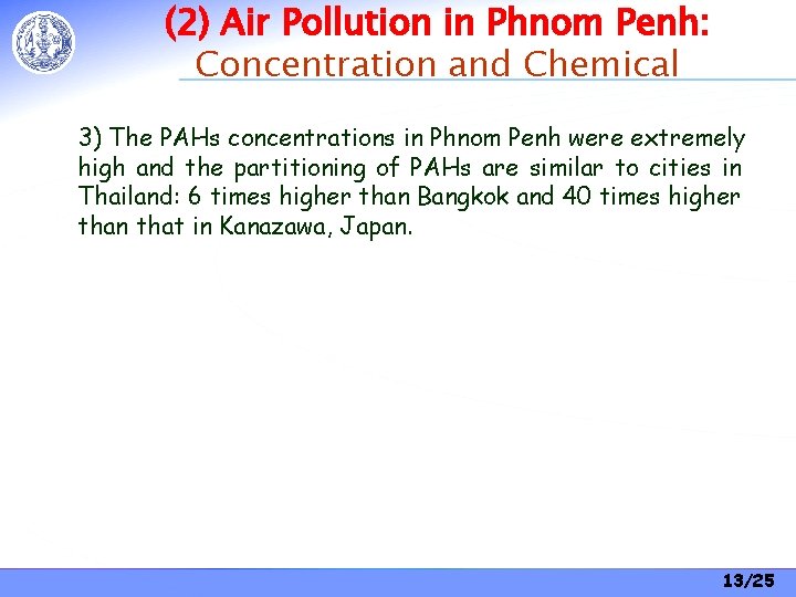 (2) Air Pollution in Phnom Penh: Concentration and Chemical 3) The PAHs concentrations in (2) Air Pollution in Phnom Penh: Concentration and Chemical 3) The PAHs concentrations in