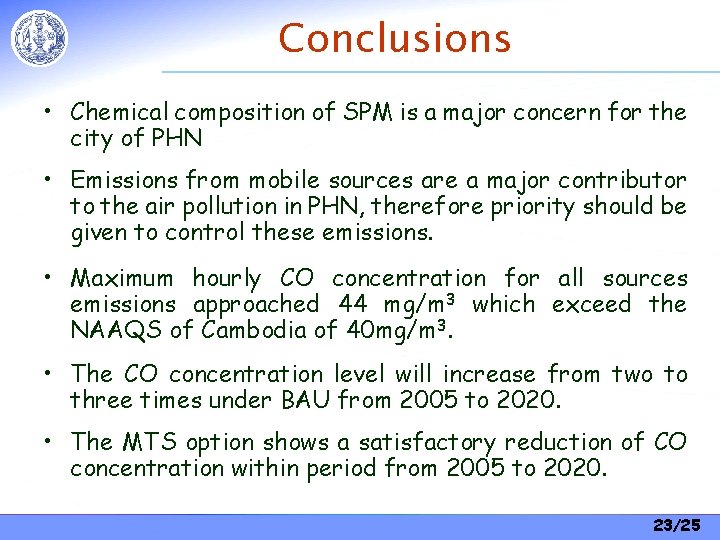 Conclusions • Chemical composition of SPM is a major concern for the city of Conclusions • Chemical composition of SPM is a major concern for the city of