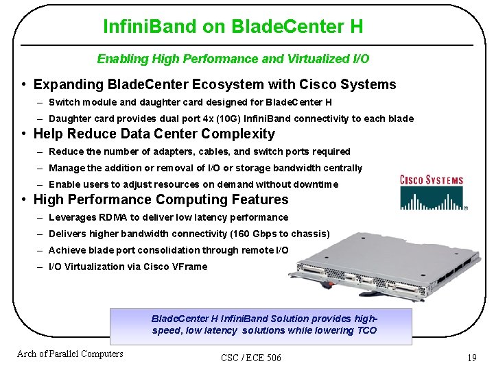 Infini. Band on Blade. Center H Enabling High Performance and Virtualized I/O • Expanding Infini. Band on Blade. Center H Enabling High Performance and Virtualized I/O • Expanding