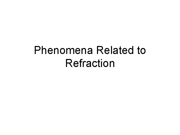 Phenomena Related to Refraction 