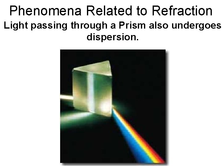 Phenomena Related to Refraction Light passing through a Prism also undergoes dispersion. 