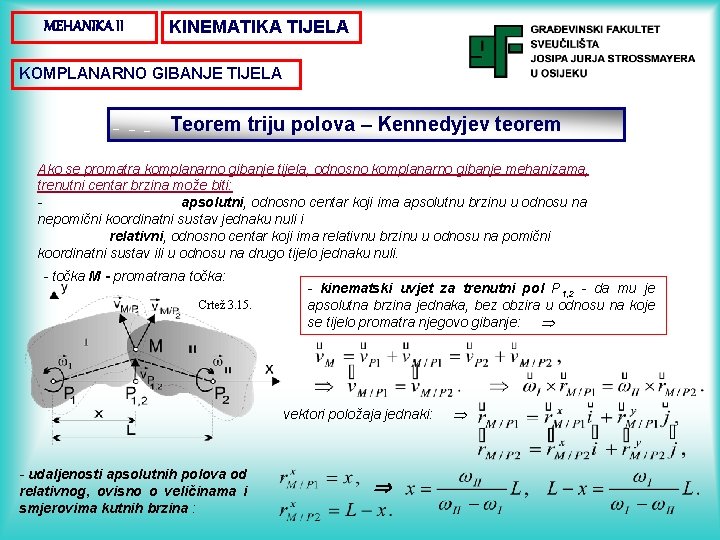 MEHANIKA II KINEMATIKA TIJELA KOMPLANARNO GIBANJE TIJELA Teorem triju polova – Kennedyjev teorem Ako