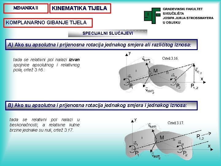 MEHANIKA II KINEMATIKA TIJELA KOMPLANARNO GIBANJE TIJELA SPECIJALNI SLUČAJEVI A) Ako su apsolutna i