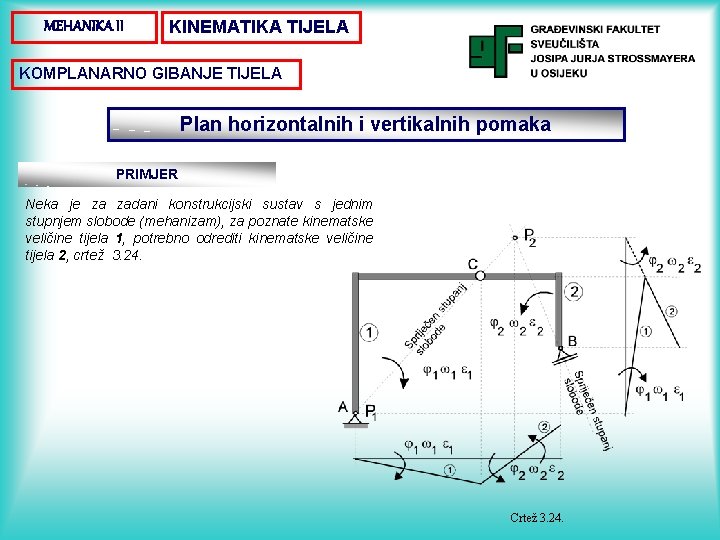 MEHANIKA II KINEMATIKA TIJELA KOMPLANARNO GIBANJE TIJELA Plan horizontalnih i vertikalnih pomaka PRIMJER Neka