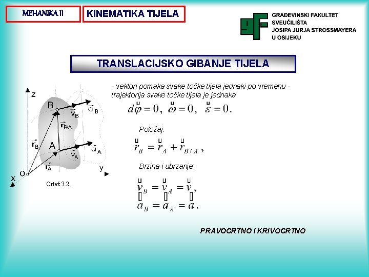 MEHANIKA II KINEMATIKA TIJELA TRANSLACIJSKO GIBANJE TIJELA - vektori pomaka svake točke tijela jednaki